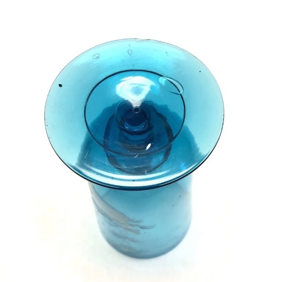 Vintage Hand Painted Glass Azure Blue Stemware Drinking Goblet With Girl - Picture 6 of 6